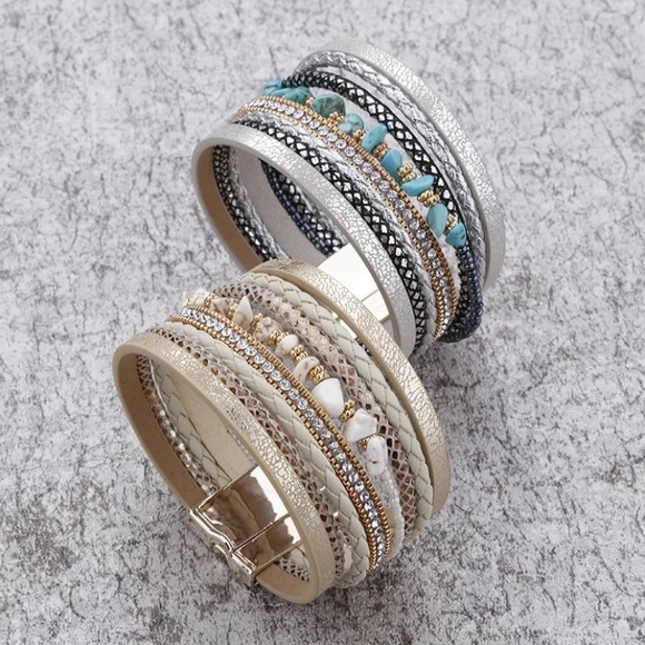 Gold Sparkling Stone Multi Strap Wrap Bracelet - Picture 4 of 6